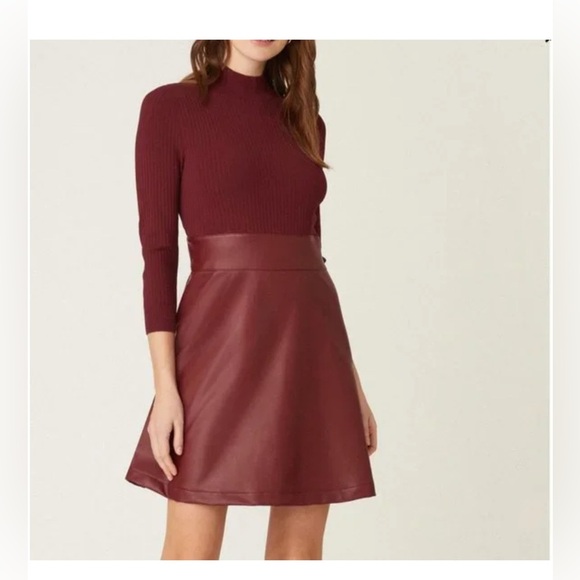 Shoshanna Alexa Three Quarter Sleeve Faux Leather And Knit Combo Dress